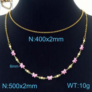 Creative Pink Butterfly Eye Necklaces Double Chains 18K Gold Plated Copper Women's Jewelry - KN233668-Z