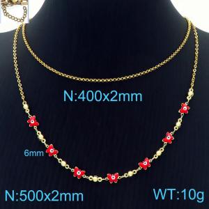 Creative Red Butterfly Eye Necklaces Double Chains 18K Gold Plated Copper Women's Jewelry - KN233669-Z