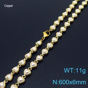 600mm Fashion White Shell Heart Chain 18K Gold Plated Copper Necklaces Womens Jewelry - KN233704-Z