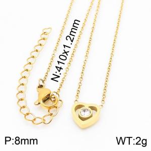Stainless steel 410x1.2mm welding chain lobster clasp crystal heart charm gold necklace - KN233769-K