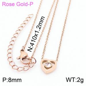 Stainless steel 410x1.2mm welding chain lobster clasp crystal heart charm rose gold necklace - KN233771-K