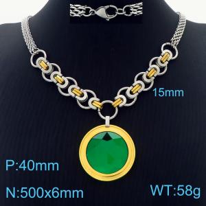 6mm Double Layer DIY Chain Necklace Women Stainless Steel With Round Charm Gold Color - KN234358-Z