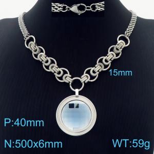 6mm Double Layer DIY Chain Necklace Women Stainless Steel With Round Charm Silver Color - KN234360-Z
