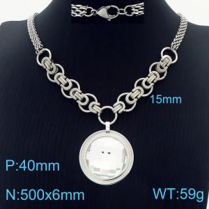 6mm Double Layer DIY Chain Necklace Women Stainless Steel With Round Charm Silver Color - KN234363-Z