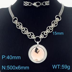6mm Double Layer DIY Chain Necklace Women Stainless Steel With Round Charm Silver Color - KN234365-Z