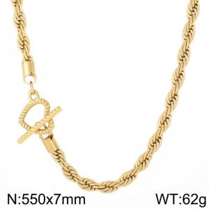 7mm Rope Chain Necklace Women With Heart OT Clasp Gold Color - KN235511-Z