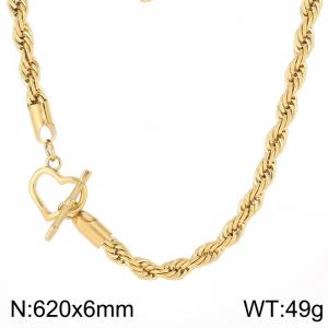 6mm Rope Chain Necklace Women With Heart OT Clasp Gold Color - KN235515-Z