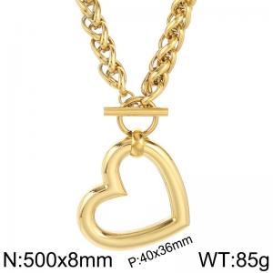 8mm Wheat Chain Necklace With Heart Charm Gold Color - KN235526-Z