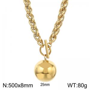 8mm Wheat Chain Necklace With Round Bead Gold Color - KN235528-Z
