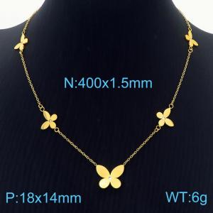 40cm Long Gold Color Stainless Steel Butterfly Pendant Link Chain Necklace For Women - KN235561-LX