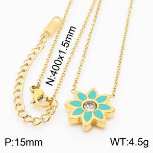 40cm Gold Color Stainless Steel Green Color Sun Flower Rhinestone Pendant Link Chain Necklace For Women Jewelry - KN235562-LX