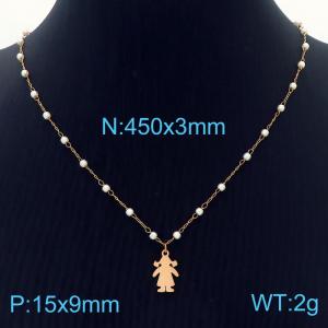 45cm Imitation Pearl Beads Link Chain Rose Gold Stainless Steel Girl Pendant Necklace - KN236449-Z