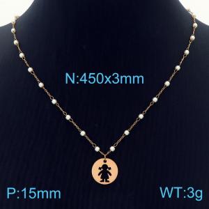 45cm Imitation Pearl Beads Link Chain Rose Gold Stainless Steel Girl Pendant Necklace - KN236450-Z