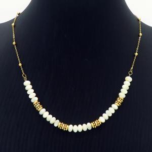 Gold Plated Stainless Steel  Rosary Chian Pearl Necklace - KN236493-FA