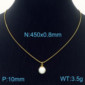 Stainless steel golden snake bone chain pearl pendant necklace - KN236529-HR