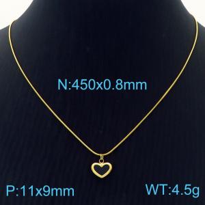 Heart shaped Black Shell Pendant Snake Bone Chain Gold Stainless Steel Pendant Necklace - KN236543-HR
