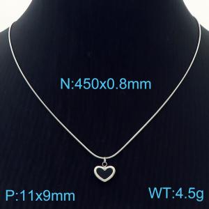 Heart shaped black shell pendant snake bone chain stainless steel pendant necklace - KN236544-HR