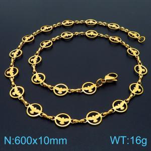 Stainless steel 600 * 10mm hollowed out Dapeng circular hand spliced gold-plated necklace - KN236832-Z