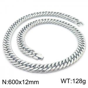 600X12mm Angular Stainless Steel Clip Clasp Compact Cuban Links Necklace - KN237055-TSC