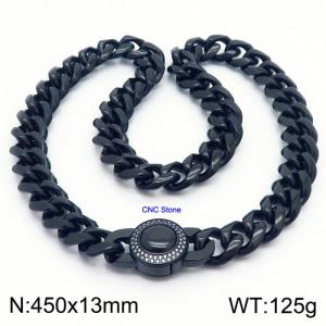 13 * 450mm hip-hop style stainless steel Cuban chain CNC circular snap closure black necklace - KN237194-Z