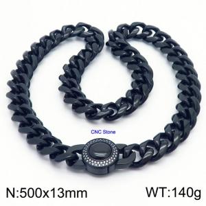 13 * 500mm hip-hop style stainless steel Cuban chain CNC circular snap closure black necklace - KN237195-Z