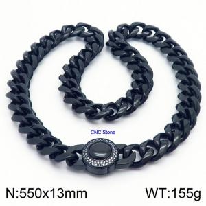 13 * 550mm hip-hop style stainless steel Cuban chain CNC circular snap closure black necklace - KN237196-Z