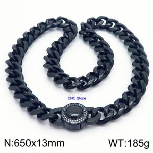 13 * 650mm hip-hop style stainless steel Cuban chain CNC circular snap closure black necklace - KN237198-Z