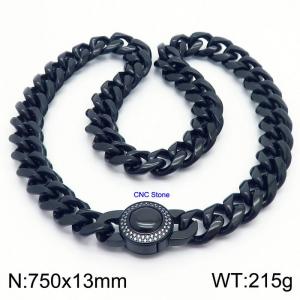 13 * 750mm hip-hop style stainless steel Cuban chain CNC circular snap closure black necklace - KN237200-Z