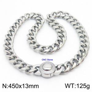 13*450mm  hip-hop style stainless steel Cuban chain CNC circular snap necklace - KN237201-Z