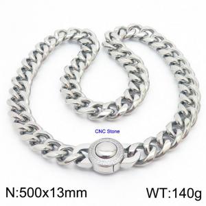 13*500mm  hip-hop style stainless steel Cuban chain CNC circular snap necklace - KN237202-Z