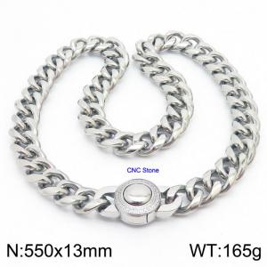 13*550mm  hip-hop style stainless steel Cuban chain CNC circular snap necklace - KN237203-Z