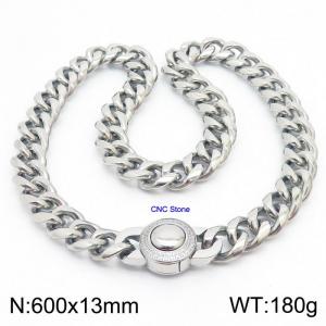 13*600mm  hip-hop style stainless steel Cuban chain CNC circular snap necklace - KN237204-Z