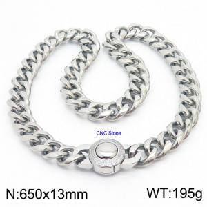 13*650mm  hip-hop style stainless steel Cuban chain CNC circular snap necklace - KN237205-Z