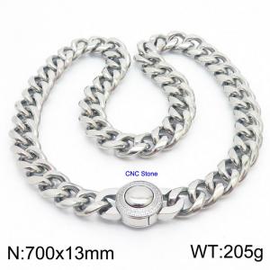 13*700mm  hip-hop style stainless steel Cuban chain CNC circular snap necklace - KN237206-Z