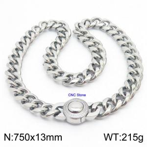 13*750mm  hip-hop style stainless steel Cuban chain CNC circular snap necklace - KN237207-Z