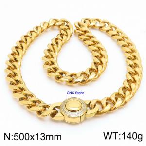13 * 500mm hip-hop style stainless steel Cuban chain CNC circular snap closure 18K gold-plated necklace - KN237209-Z