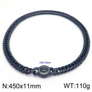 Stainless steel 450x11mm Cuban chain European and American fashion simple diamond inlay charm black necklace - KN237250-Z