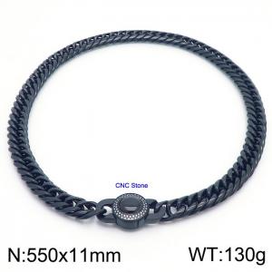 Stainless steel 550x11mm Cuban chain European and American fashion simple diamond inlay charm black necklace - KN237252-Z