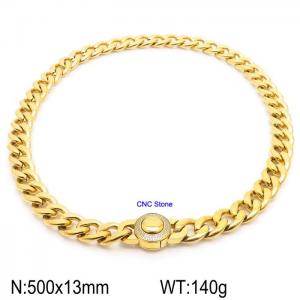 Gold Plated Cuban Link Necklace With CNC Stones 50cm Hypoallergenic Stainless Steel Necklace - KN237293-Z