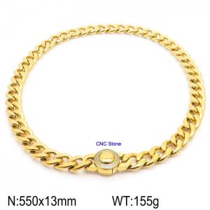 Gold Plated Cuban Link Necklace With CNC Stones 55cm Hypoallergenic Stainless Steel Necklace - KN237294-Z