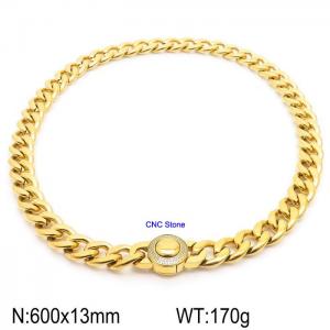 Gold Plated Cuban Link Necklace With CNC Stones 60cm Hypoallergenic Stainless Steel Necklace - KN237295-Z