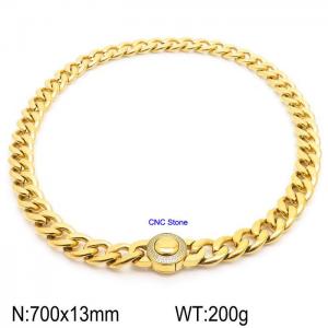 Gold Plated Cuban Link Necklace With CNC Stones 70cm Hypoallergenic Stainless Steel Necklace - KN237297-Z