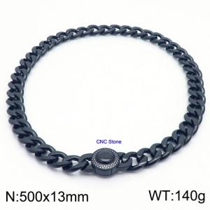Black Cuban Link Necklace With CNC Stones 50cm Hypoallergenic Stainless Steel Necklace - KN237300-Z