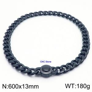 Black Cuban Link Necklace With CNC Stones 60cm Hypoallergenic Stainless Steel Necklace - KN237302-Z
