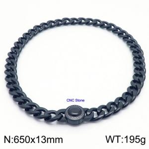 Black Cuban Link Necklace With CNC Stones 65cm Hypoallergenic Stainless Steel Necklace - KN237303-Z