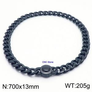 Black Cuban Link Necklace With CNC Stones 70cm Hypoallergenic Stainless Steel Necklace - KN237304-z