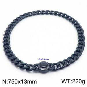 Black Cuban Link Necklace With CNC Stones 75cm Hypoallergenic Stainless Steel Necklace - KN237305-Z