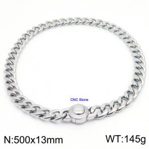 Silver Plated Cuban Link Necklace With CNC Stones 50cm Hypoallergenic Stainless Steel Necklace - KN237307-Z