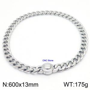Silver Plated Cuban Link Necklace With CNC Stones 60cm Hypoallergenic Stainless Steel Necklace - KN237309-Z