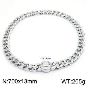 Silver Plated Cuban Link Necklace With CNC Stones 70cm Hypoallergenic Stainless Steel Necklace - KN237311-Z